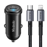 Mcdodo Set Incarcator Auto 1xType-C Fast Charging PD 30W, cablu Type-C la Lightning 1.2m Negru