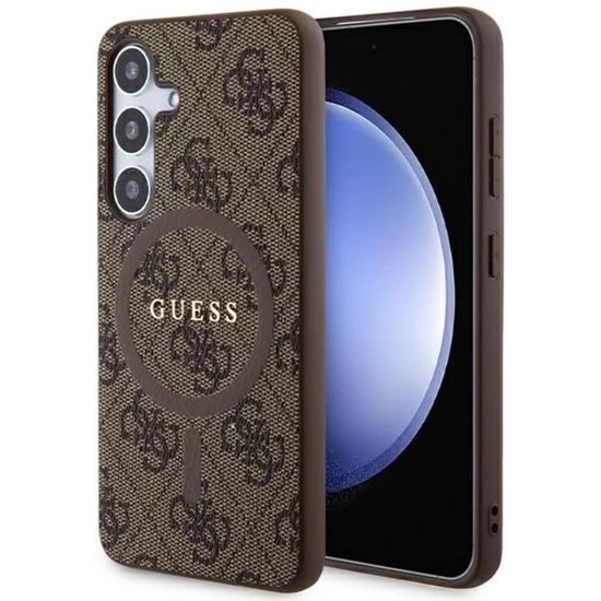Guess Husa 4G Leather Metal Logo MagSafe Samsung Galaxy S24 Maro