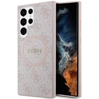 Guess Husa 4G Leather Metal Logo MagSafe Samsung Galaxy S24 Ultra Roz