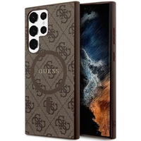 Guess Husa 4G Leather Metal Logo MagSafe Samsung Galaxy S24 Ultra Maro