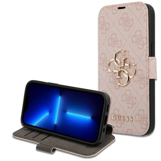 Guess Husa Book PU 4G Metal Logo iPhone 15 Pro Roz