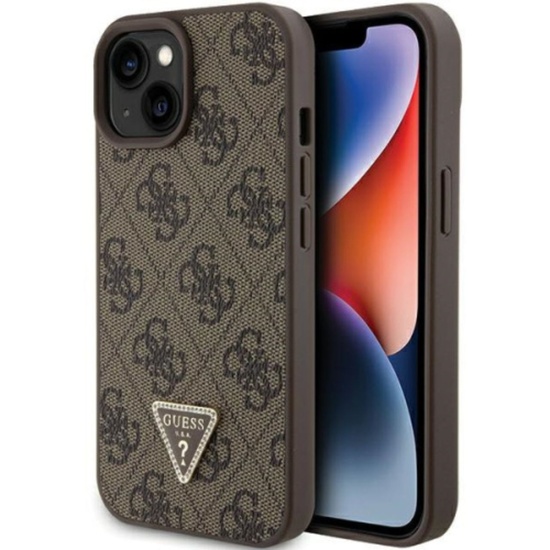 Guess Husa PU 4G Strass Triangle Metal Logo iPhone 15 Maro