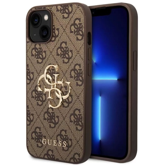 Guess Husa PU 4G Metal Logo iPhone 15 Maro