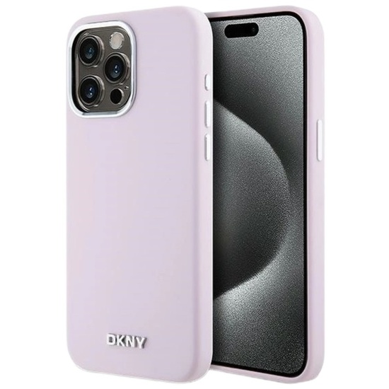 DKNY Husa Liquid Silicone Small Metal Logo MagSafe iPhone 14 Pro Roz