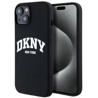 DKNY Husa Liquid Silicone White Printed Logo MagSafe iPhone 15 / 14 / 13 Negru