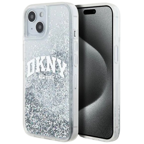 DKNY Husa Liquid Glitter Big Logo iPhone 15 / 14 / 13 Alb