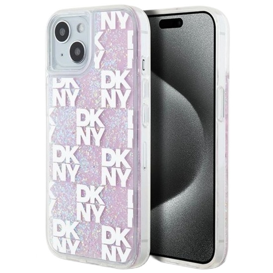 DKNY Husa Liquid Glitter Multilogo iPhone 15 / 14 / 13 Roz