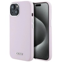 DKNY Husa Liquid Silicone Small Metal Logo MagSafe iPhone 15 / 14 / 13 Roz