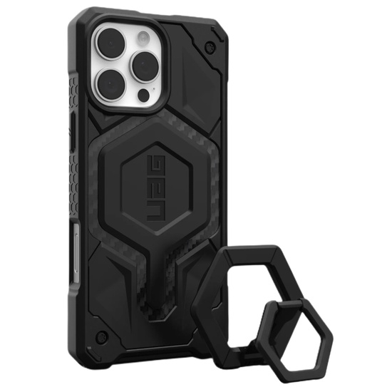 UAG Husa Monarch Pro Magsafe Bundle iPhone 16 Pro Max Carbon Fiber/Black Stand