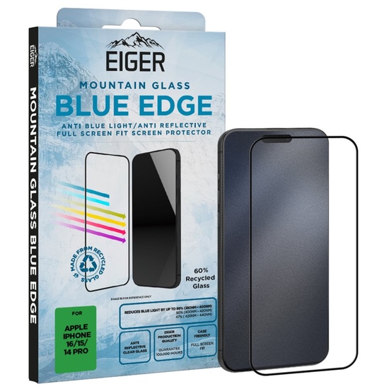 Eiger Folie Sticla Anti-Blue Light Mountain Blue Edge iPhone 16 / 15 / 14 Pro