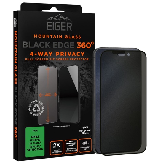 Eiger Folie Sticla Privacy Mountain Black Edge 360 GRS iPhone 16 Plus / 15 Plus / 14 Pro Max