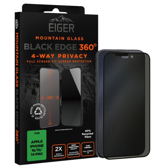 Eiger Folie Sticla Privacy Mountain Black Edge 360 GRS iPhone 16 / 15 / 14 Pro