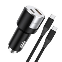 Lemontti Incarcator Auto Fast Charge 1 x port PD Type-C 20W + 1 x port USB-A QC 3.0 18W cu cablu Type-C la Type-C 20W, 1m, Negru/Argintiu