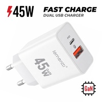 Lemontti Incarcator Retea GaN Fast Charge 45W 1 x PD Type-C + 1 x USB-A Quick Charge 3.0 Alb-T.Verde 0.07 lei/buc