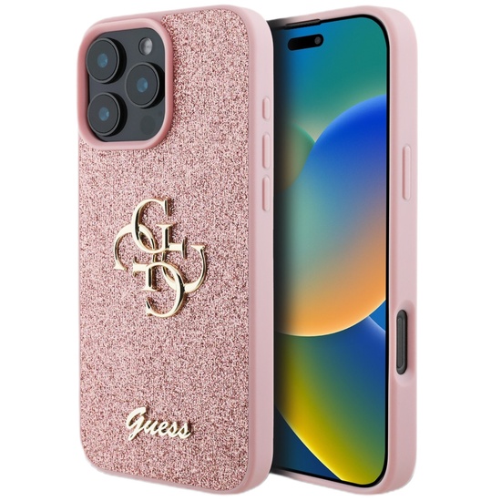 Guess Husa Fixed Glitter 4G Metal Logo iPhone 16 Pro Max Roz