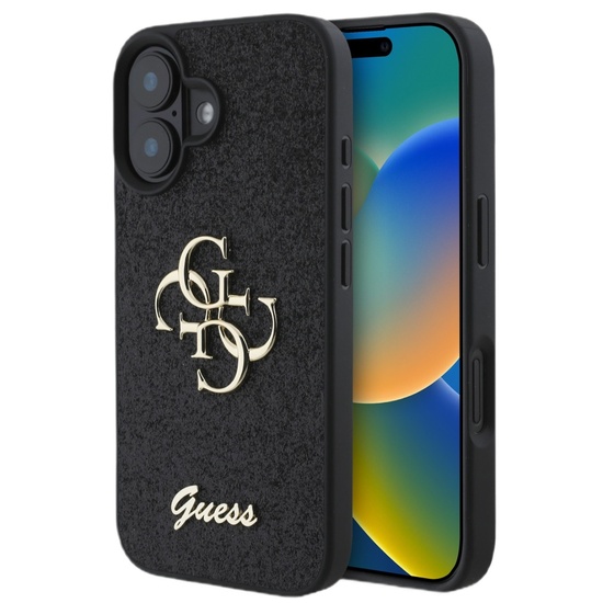 Guess Husa Fixed Glitter 4G Metal Logo iPhone 16 Negru