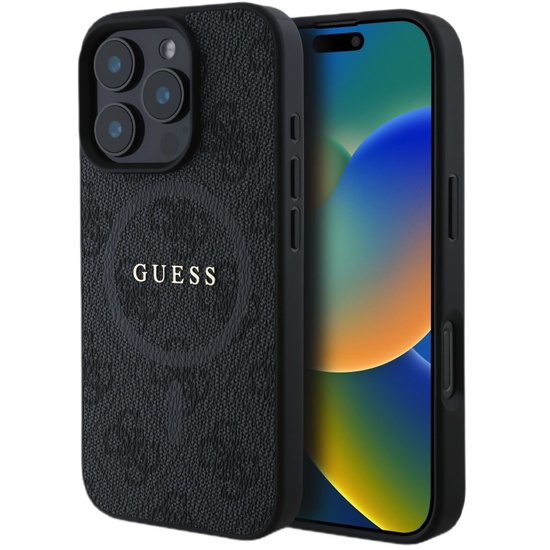 Guess Husa PU Leather 4G Colored Ring MagSafe iPhone 16 Pro Negru