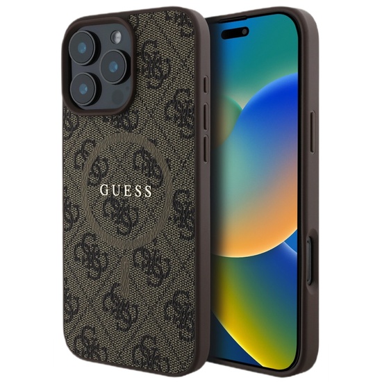 Guess Husa PU Leather 4G Colored Ring MagSafe iPhone 16 Pro Max Maro