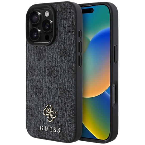 Guess Husa PU 4G Small Metal Logo MagSafe iPhone 16 Pro Max Gri
