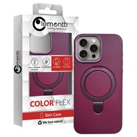 Lemontti Husa Piele MagSafe cu inel stand iPhone 15 Pro Visiniu