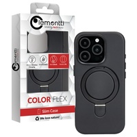 Lemontti Husa Piele MagSafe cu inel stand iPhone 15 Pro Negru