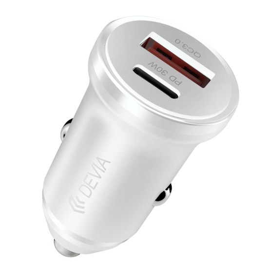 Devia Incarcator Auto Smart Series Mini PD 30W +QC 3.0 1 x USB-A + 1 x Type-C, Alb