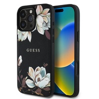 Guess Husa PU Grained Magnolia MagSafe iPhone 16 Pro Max Negru