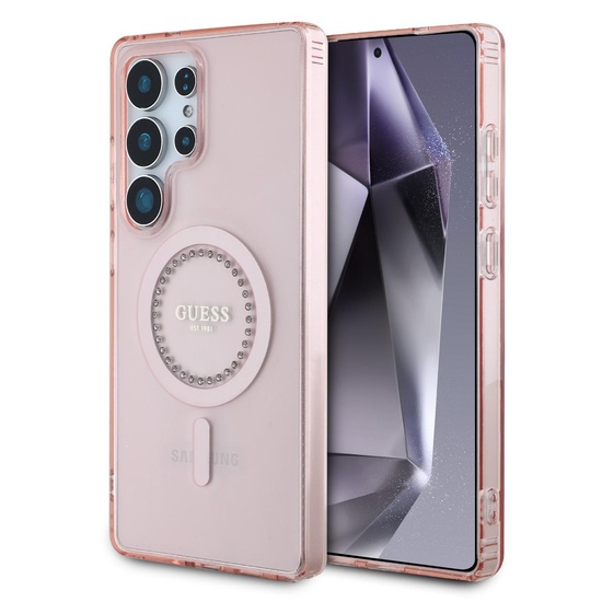 Guess Husa Rhinestones Ring MagSafe Samsung Galaxy S25 Ultra Roz