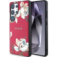 Guess Husa Grained Printed Flower Pattern MagSafe Samsung Galaxy S25 Ultra Fuchsia