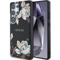 Guess Husa Grained Printed Flower Pattern MagSafe Samsung Galaxy S25 Ultra Negru