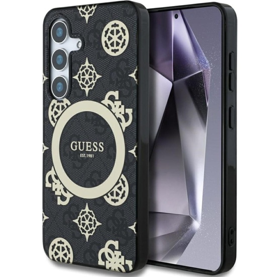 Guess Husa 4G Gold Electroplated Peony Pattern Samsung Galaxy S25 Negru