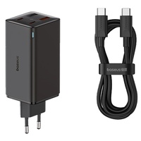 Baseus Set Incarcator Retea 100W, GaN6 Pro 2x USB, 2x Type-C, 100W, Fast Charger, cablu Type-C la Type-C, 100W, 20V, 5A, 1m Negru