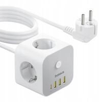 Baseus Incarcator de retea PowerCombo 7in1 cu prelungitor, 3 AC + 3 x USB-A + 1 x USB-C 20W 1.5 m, Alb  