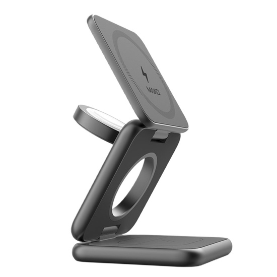 Mako Incarcator Wireless pliabil 3in 1 Mangetic, 15W Qi, suport de incarcare pentru iPhone, Apple Watch și Airpods, Space Gray