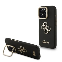 Guess Husa Grained 4G Logo Stand Camera Frame iPhone 15 Pro Negru