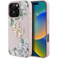 Guess Husa Grained Roses 4G Metal Logo iPhone 16 Pro Roz