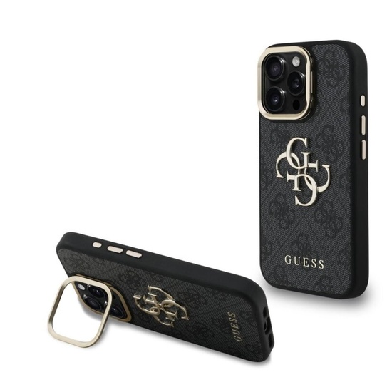 Guess Husa 4G Metal Logo Stand Camera Frame iPhone 16 Pro Max Negru