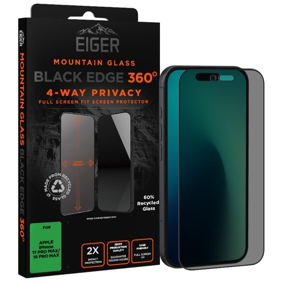 Eiger Folie Sticla Privacy Mountain Edge 360 GRS iPhone 17 Pro Max / 16 Pro Max Black