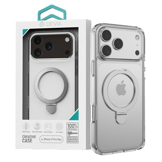 Devia Husa Clean Series Magnetic Shockproof iPhone 17 Pro Max Transparent, cu suport