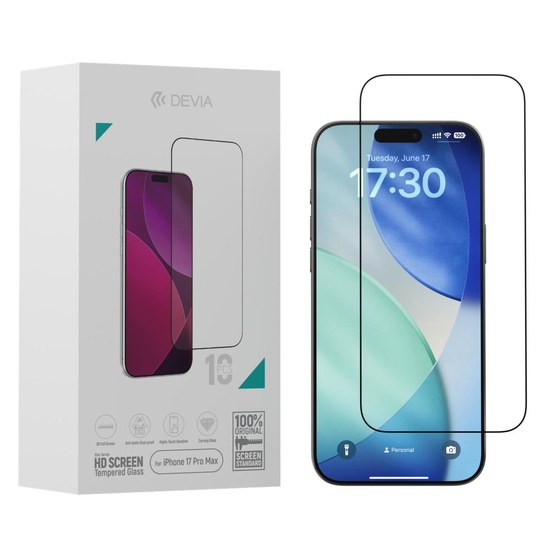 Devia Pachet 10 buc Folie Sticla Star Series Full Screen HD iPhone 17 Pro Max Negru