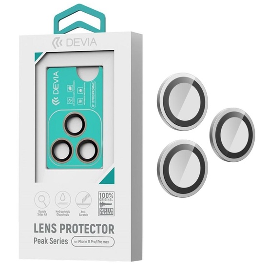 Devia Folie Sticla Camera Peak Series iPhone 17 Pro/ 17 Pro Max Argintiu, pachet de 3 buc
