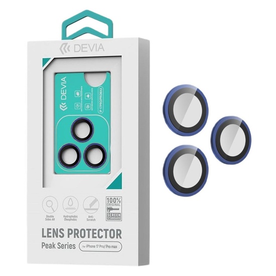 Devia Folie Sticla Camera Peak Series iPhone 17 Pro/ 17 Pro Max Albastru, pachet de 3 buc
