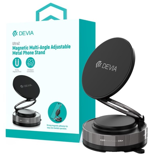 Devia Suport Magnetic Stand Ultra2 Metal, rotatie 360 grade, prindere ventuza, Negru