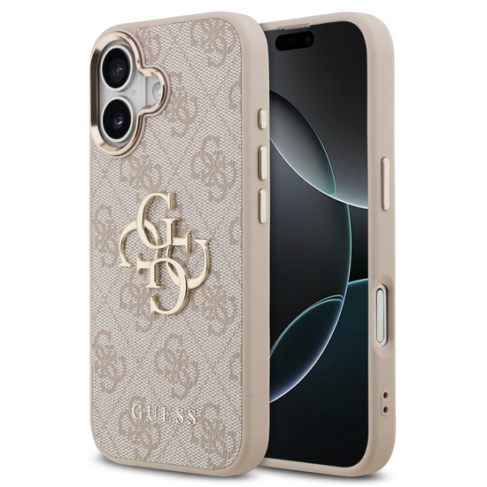 Guess Husa PU Leather 4G Metal Logo Gold Frame iPhone 17 Roz