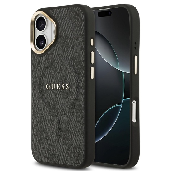 Guess Husa PU Leather 4G Gold Frame MagSafe iPhone 17 Negru