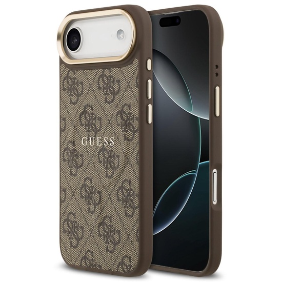 Guess Husa PU Leather 4G Gold Frame MagSafe iPhone 17 Air Maro
