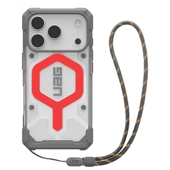 UAG Husa Pathfinder Clear MagSafe iPhone 17 Pro Active Lava Lanyard