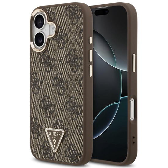 Guess Husa Leather 4G Triangle Logo Gold Frame MagSafe iPhone 17 Maro