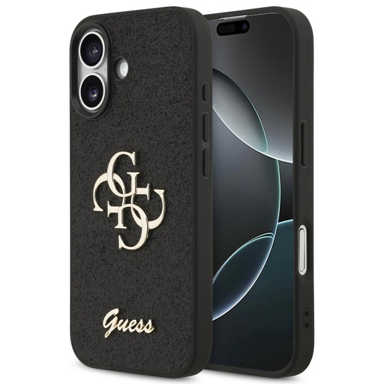 Guess Husa Fixed Glitter 4G Metal Logo iPhone 17 Negru