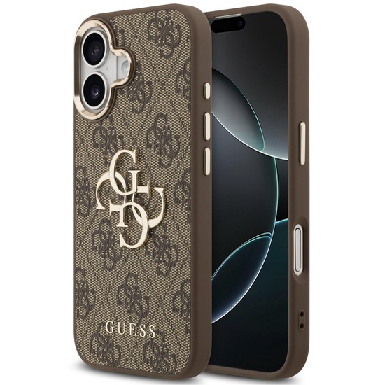 Guess Husa PU Leather 4G Metal Logo Gold Frame iPhone 17 Maro